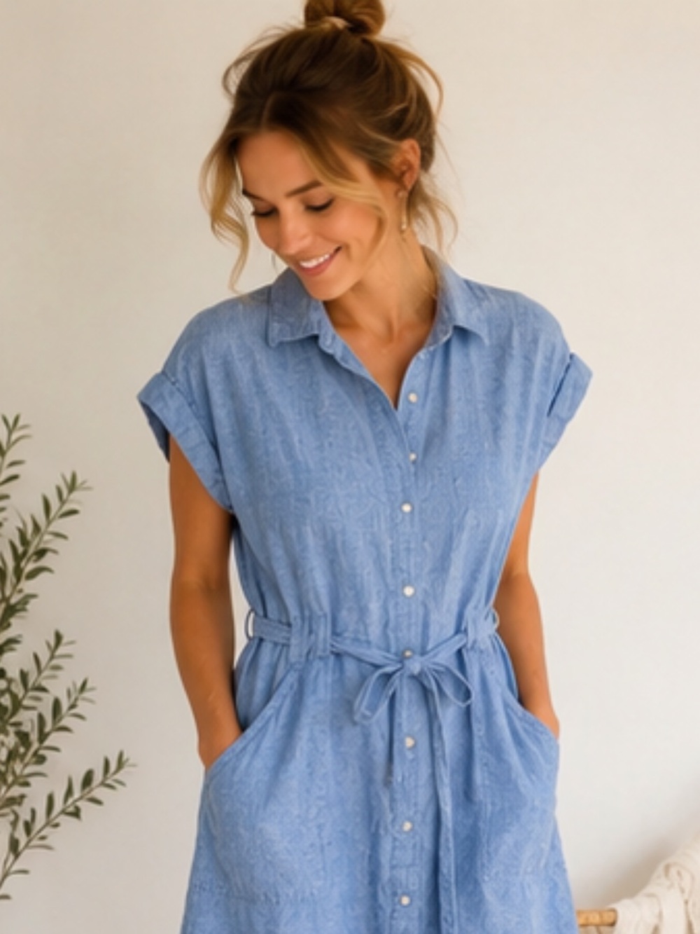 Joe Fresh Linen Blend Chambray Button Front Dress 👗 Large